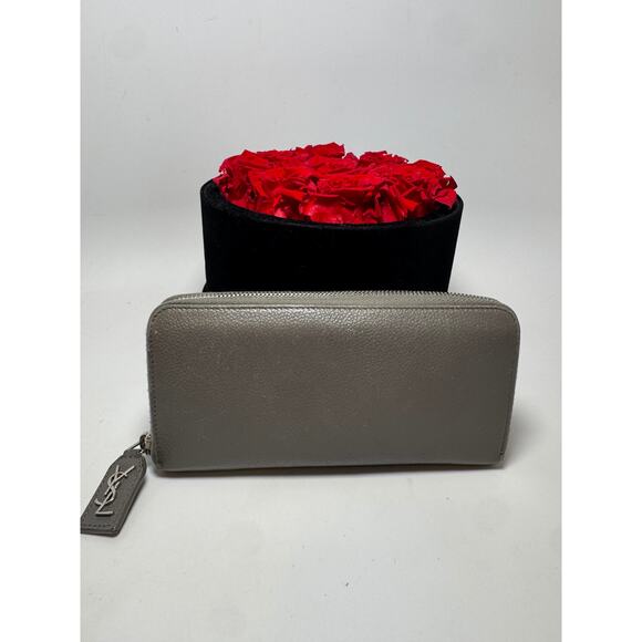 Liv's Lux Deals Handbags - Saint Laurent Grained Calf Skin Rive Gauche Zip Around Wallet